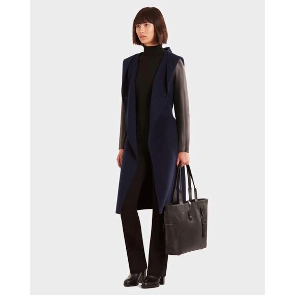RUDSAK Modina Hooded Coat with Leather Sleeves in Night Blue Small - Picture 2 of 11